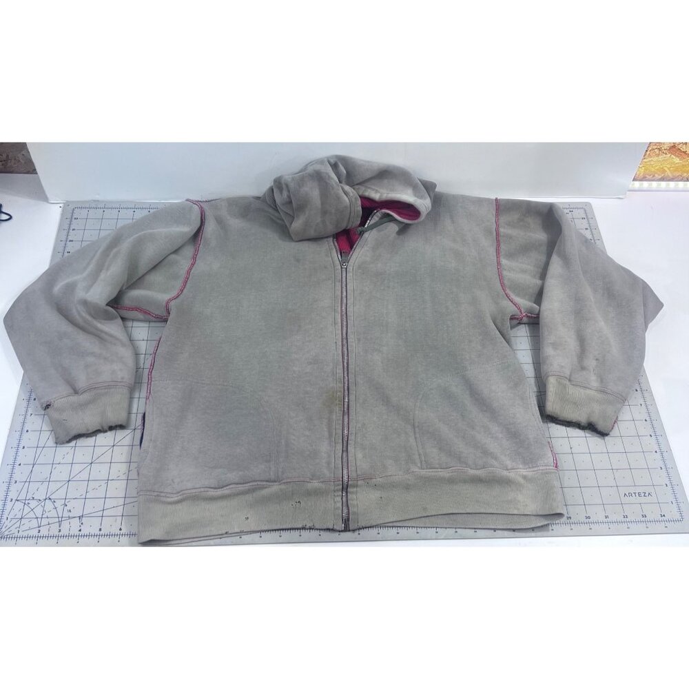 Vintage IM Sports Beige Hoodie Red Waffle Lining Men's L Chore Jacket Barn Find - Picture 1 of 12